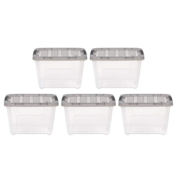 IRIS 19 Qt./4.75 Gal. Plastic Storage Boxes with Latching Lids, Clear (Set of 5)