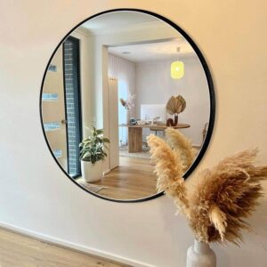 LuxHomez 36"x36" Black Round Wall Vanity Mirror Aluminum Alloy Bathroom Mirror