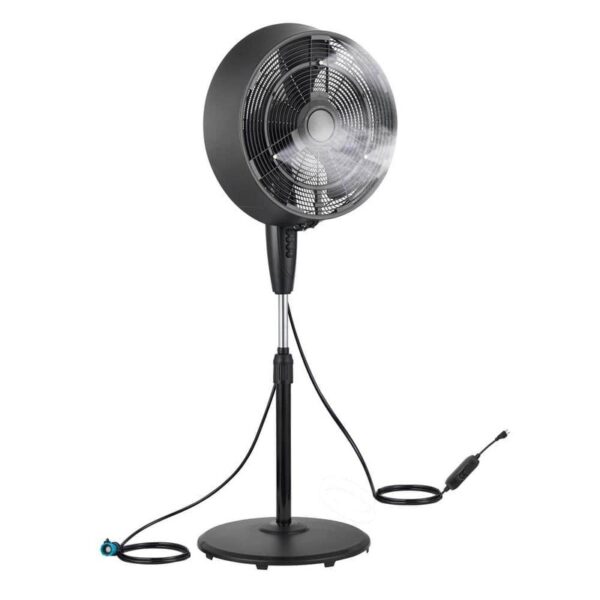 Pelonis 18 in. 3 Speeds Outdoor Misting Pedestal Fan in Black up to 500 sq. ft
