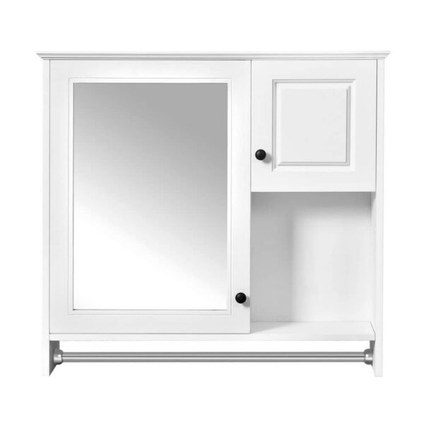 30x28 White Wall Mounted Rectangular Medicine Cabinet Mirror w/Towel Rail