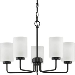 Progress Lighting Merry 5-Light Matte Black Chandelier w/ Etched Glass Shades