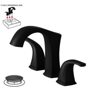 BWE 8 in. Widespread Bathroom Faucet Double Handle Matte Black w/ Metal Drain