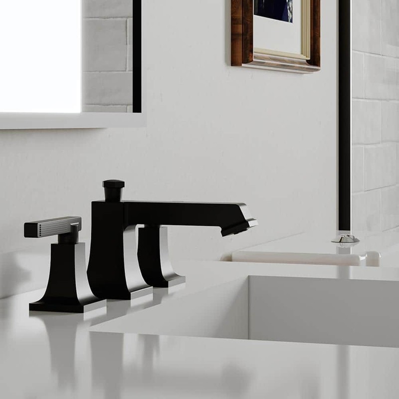 BWE 8 in. Widespread Double Handle High-Arc Bathroom Faucet Matte Black w/ Drain - Image 2