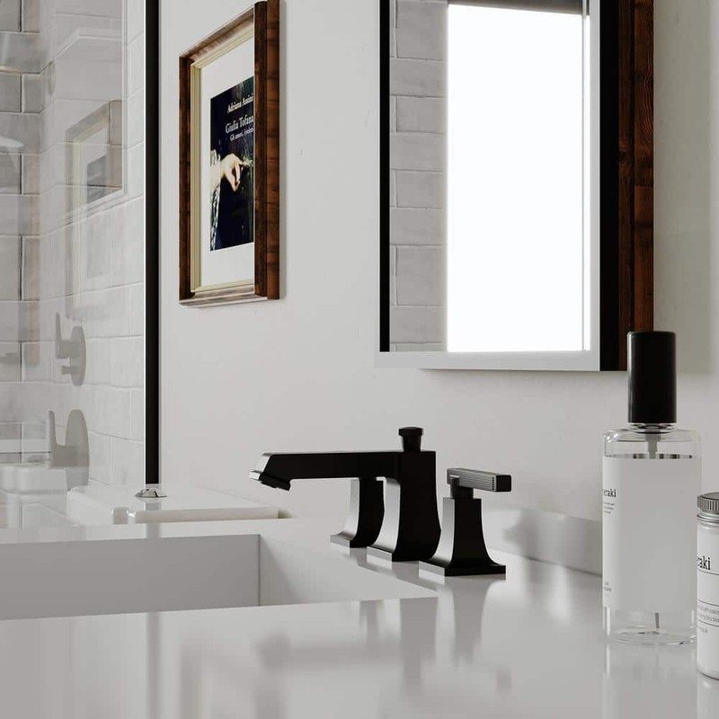 BWE 8 in. Widespread Double Handle High-Arc Bathroom Faucet Matte Black w/ Drain - Image 3
