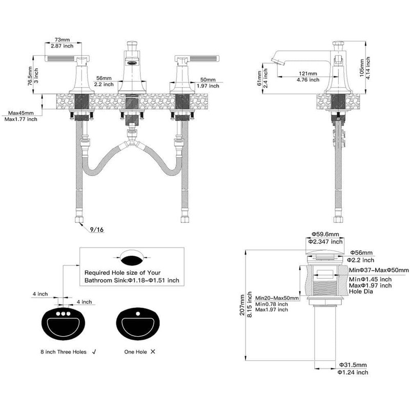 BWE 8 in. Widespread Double Handle High-Arc Bathroom Faucet Matte Black w/ Drain - Image 7