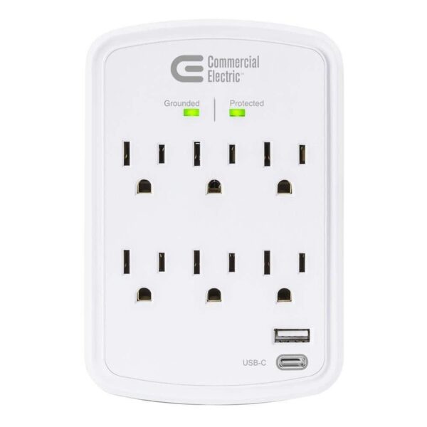 Commercial Electric 6-Outlet Surge Protector Wall Mounted in White