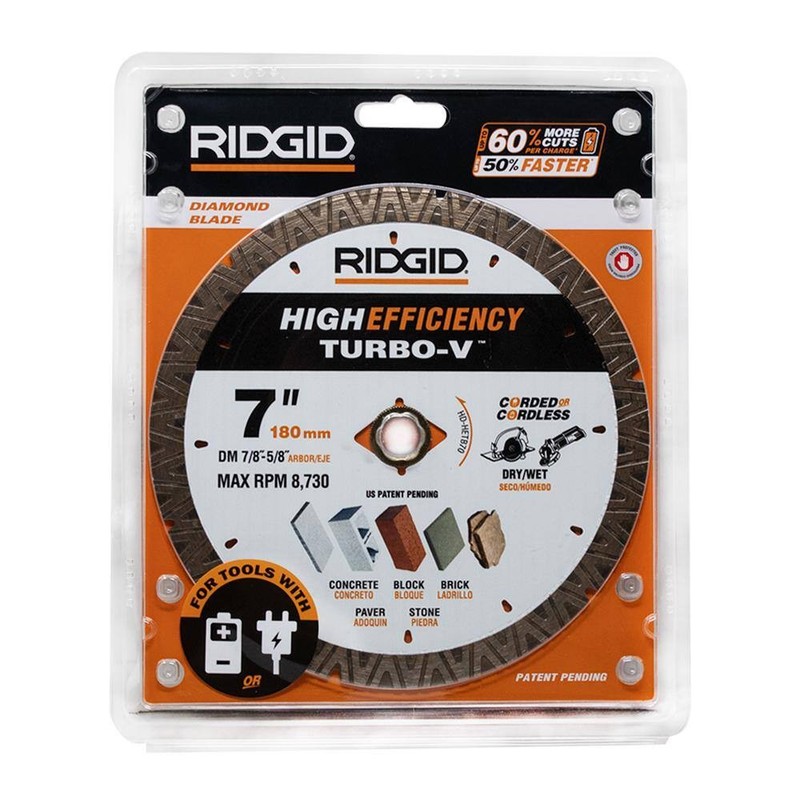 RIDGID TURBO-V 7 In. Turbo Rim Diamond Blade for Masonry High Efficiency Cutting - Image 4
