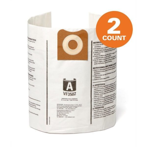RIDGID VF3502 Dust Bags Size A 12-16 Gal Wet Dry Shop Vac Vacuum 2 Pack Genuine