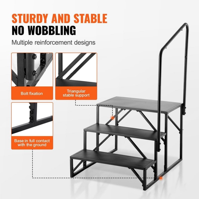 SKYSHALO 3-Step RV Stairs w/ Handrail Non-Slip Carbon Steel Steps 440 lb Cap - Image 5