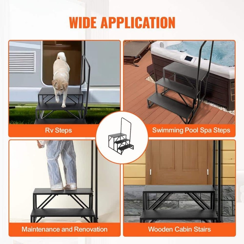 SKYSHALO 3-Step RV Stairs w/ Handrail Non-Slip Carbon Steel Steps 440 lb Cap - Image 6