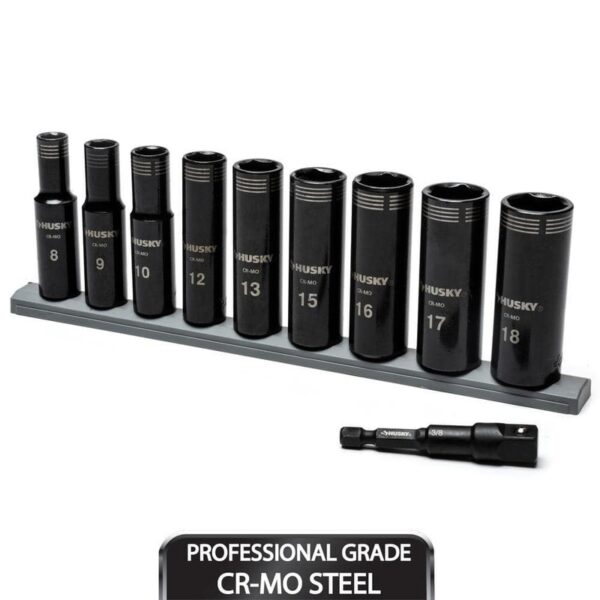 Husky 3/8 in. Drive Thin Wall Deep Metric Impact Socket Set 6-Point (10-Piece)