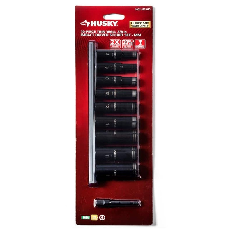 Husky 3/8 in. Drive Thin Wall Deep Metric Impact Socket Set 6-Point (10-Piece) - Image 4