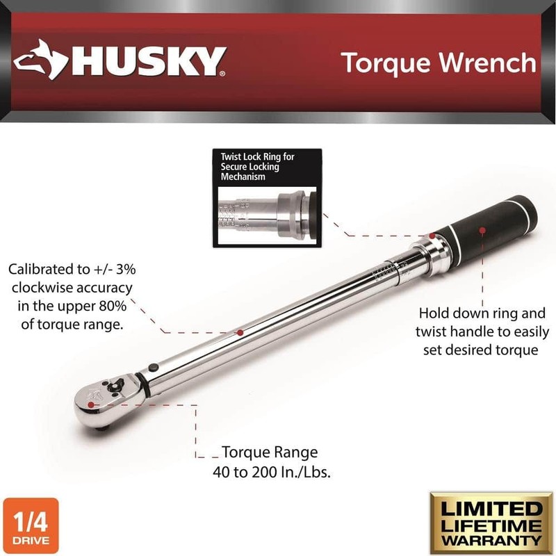 Husky 40 in./lbs. to 200 in./lbs. 1/4 in. Drive Torque Wrench - Image 2