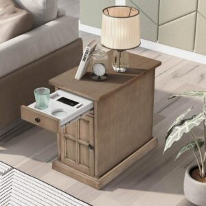Harper & Bright Designs 14 in. Antique Brown Rectangle Solid Wood End Table Side