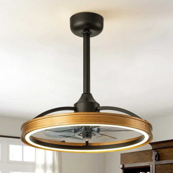 RRTYO Vaczon 18.8 in. Indoor Modern Farmhouse Black Wheel Ring Ceiling Fan