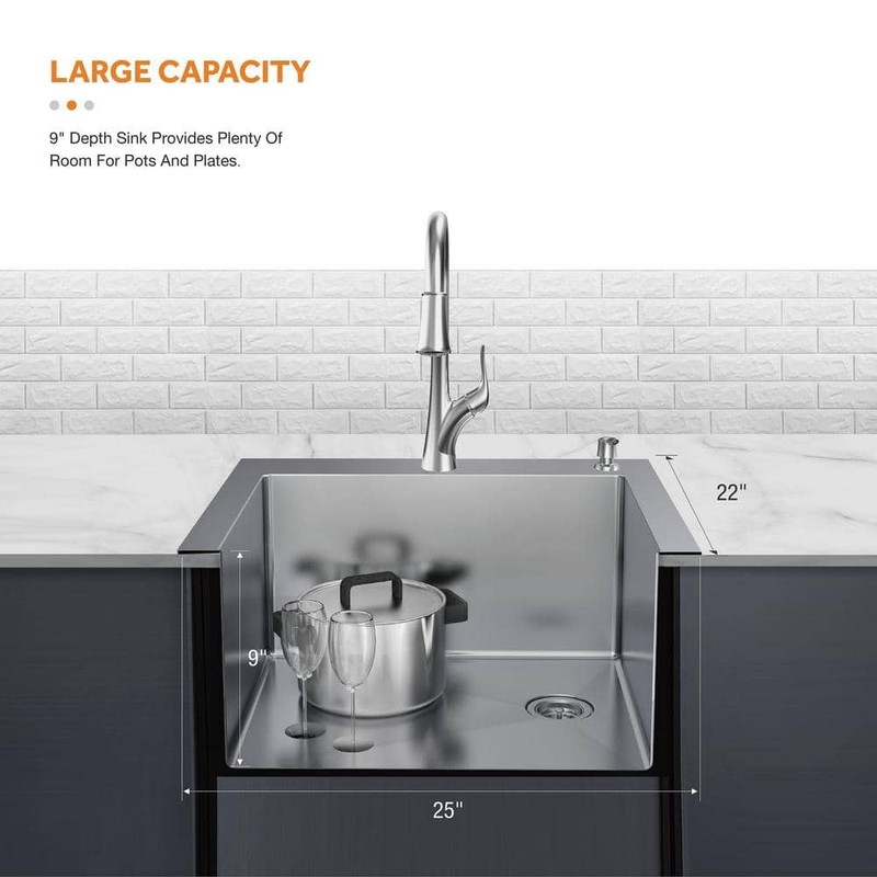 Glacier Bay Dolancourt 25in Single Bowl SS Sink w Faucet - Image 3