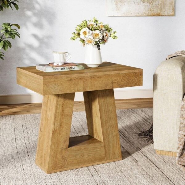 BYBLIGHT Kerlin 23.62 in. Brown Rectangular Wood 2-Tier Narrow End Table Side