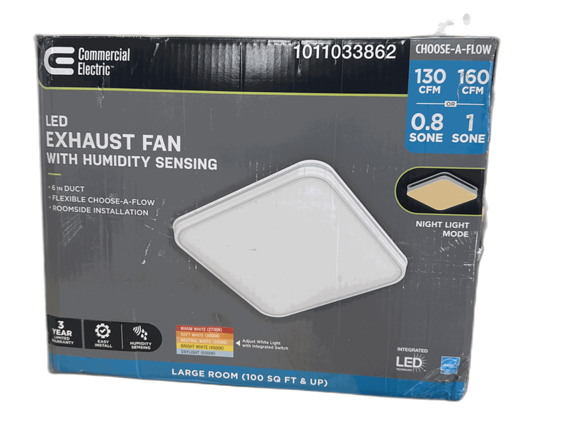 Commercial Electric 130/160 CFM Square Bathroom Exhaust Fan LED Night Light - Image 14