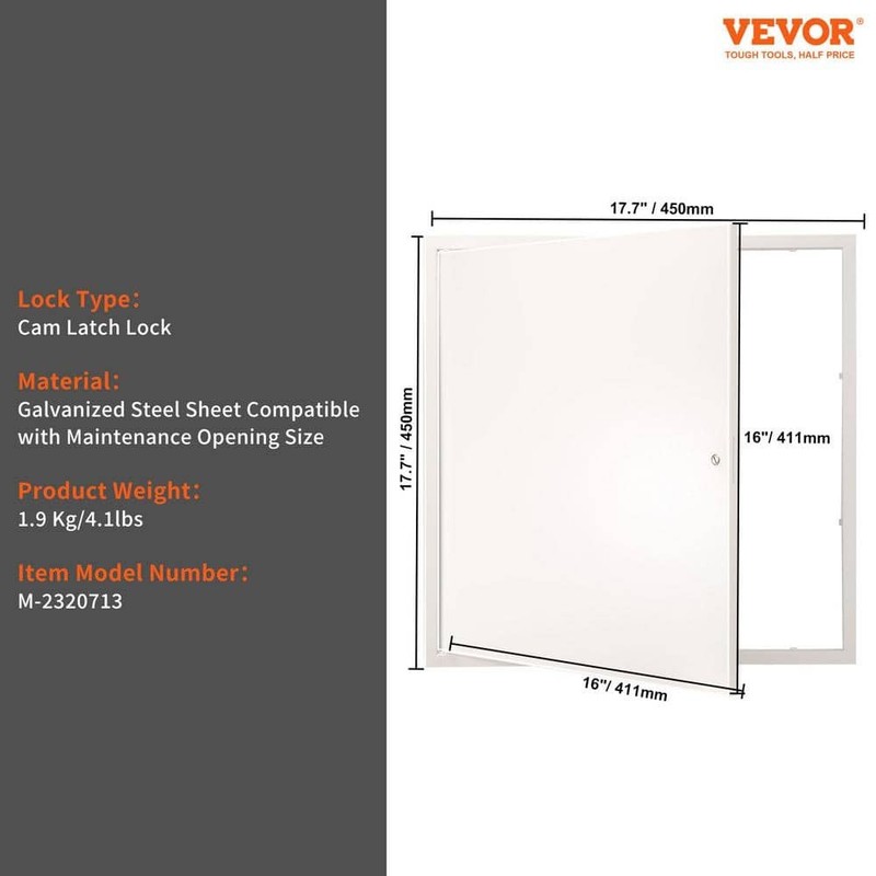 VEVOR Metal Access Panel 16" W x 16" H Plumbing Access Doors with Cam Latch - Image 7