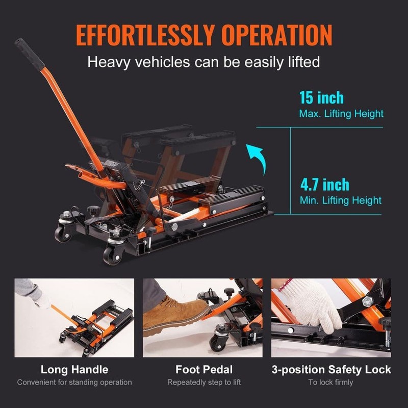 SKYSHALO Steel Hydraulic Motorcycle Jack Stand 1500 lbs. ATV Scissor Lift Jack - Image 3