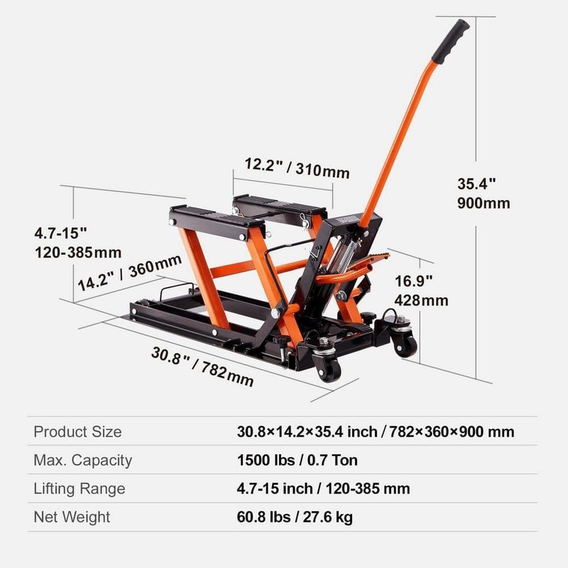 SKYSHALO Steel Hydraulic Motorcycle Jack Stand 1500 lbs. ATV Scissor Lift Jack - Image 7