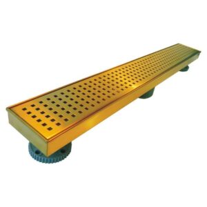 RELN 24 in. Brushed Gold Linear Shower Drain with Square Pattern Drain Cover