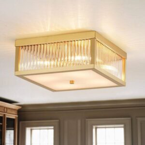 RRTYO Nathan 12.2 in. 4-Light Industrial Gold Square Flush Mount Ceiling Light