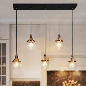 LNC Orbline Transitional 31.5" 5-Light Black&Brass Linear Chandelier for Kitchen