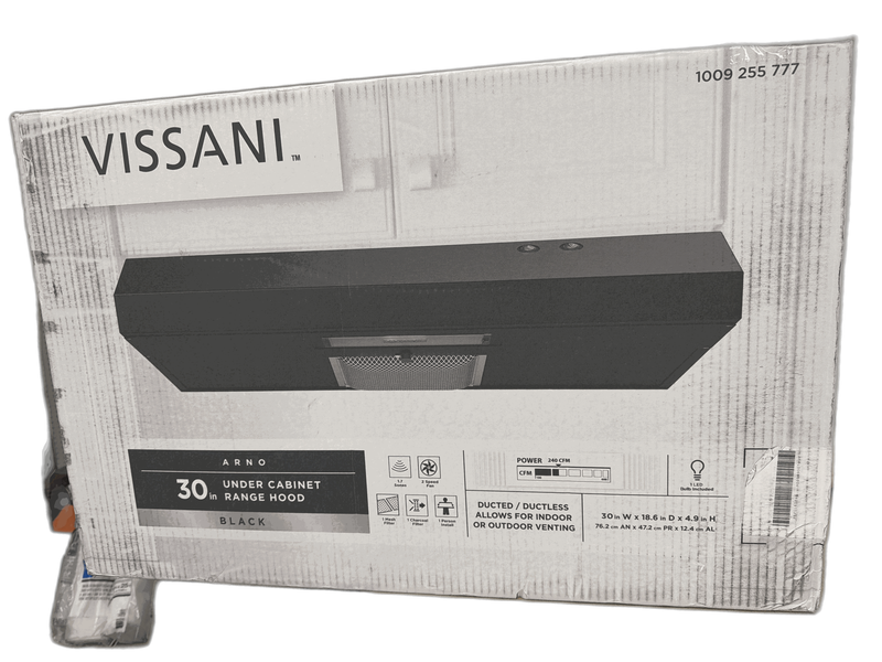 Vissani Arno 30" 240 CFM Under Cabinet Range Hood Black w Light Charcoal Filter - Image 10
