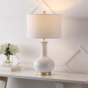JONATHAN Y Brussels 27 in. White/Brass Ceramic/Metal LED Table Lamp