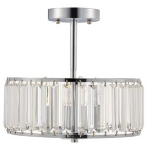 Merra 13 in. 3-Light Chrome Crystal Chandelier Semi Flush Mount w/Crystal Drum