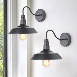 LNC Rustic Farmhouse 1-Light Black Wall Sconce with Classic Barn Shade (2-Pack)