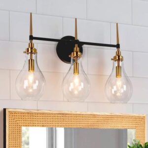 Uolfin Modern Bathroom Teardrop Vanity Light 3-Light Black and Brass Wall Sconce