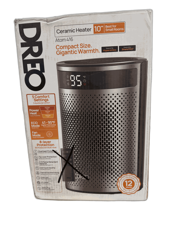 DREO 1500-Watt 9.84" Portable Ceramic Electric Convection Space Heater NO REMOTE