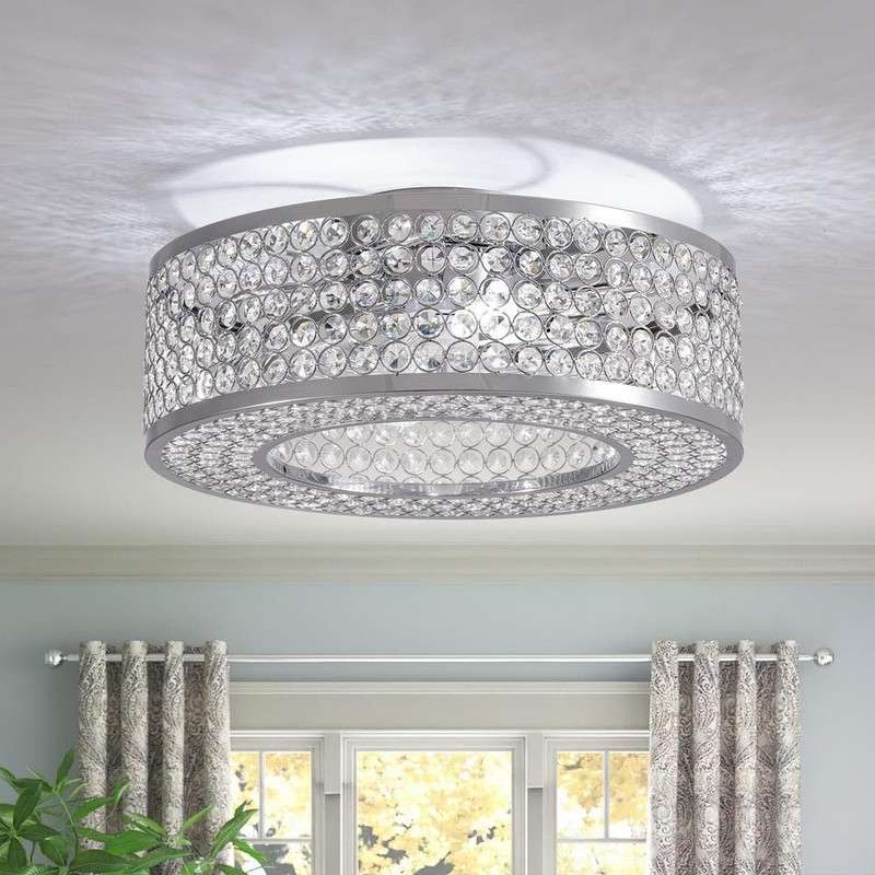 ANTOINE 20 in. Indoor Modern Chrome Low Profile Ceiling Fan with Lights & Remote