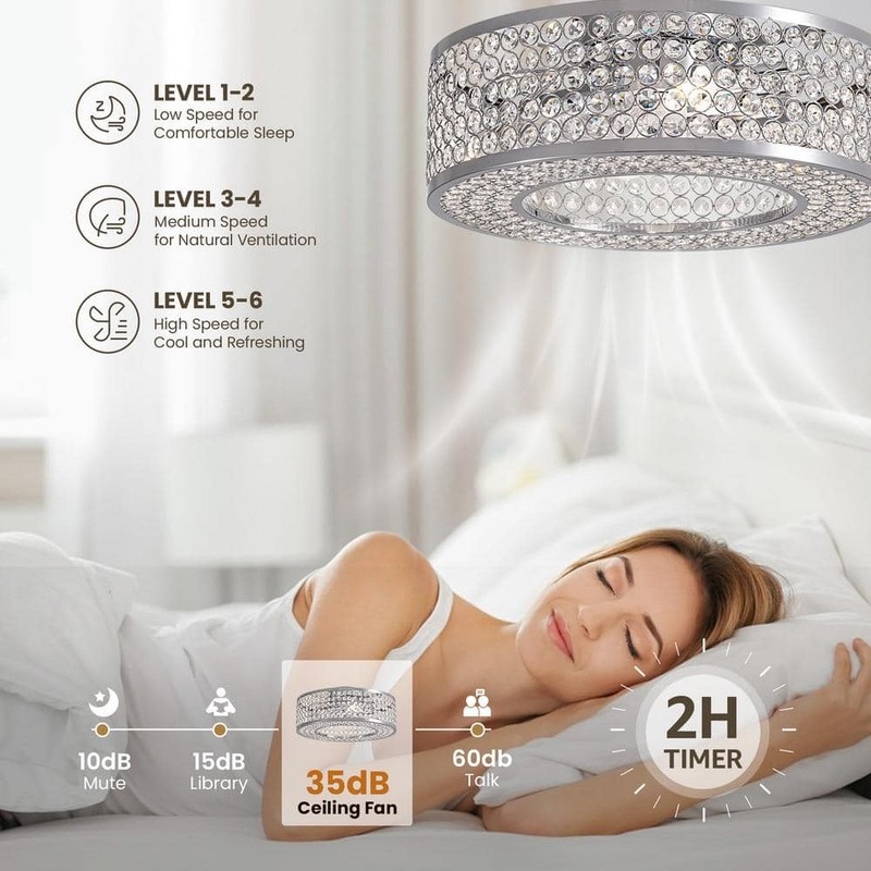 ANTOINE 20 in. Indoor Modern Chrome Low Profile Ceiling Fan with Lights & Remote - Image 3
