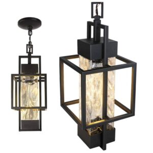 Rottogoon Modern 6W 1 Light 15 in. Black Pendant Light Exterior Hanging Lantern