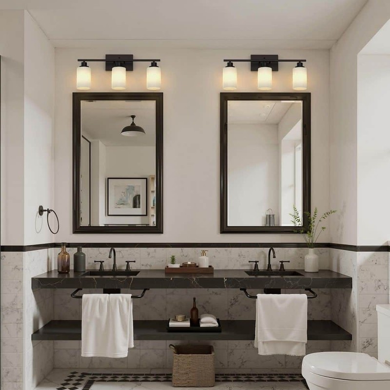 YANSUN 24 in. 3-Light Matte Black Bathroom Vanity Light with White Glass Shades - Image 8