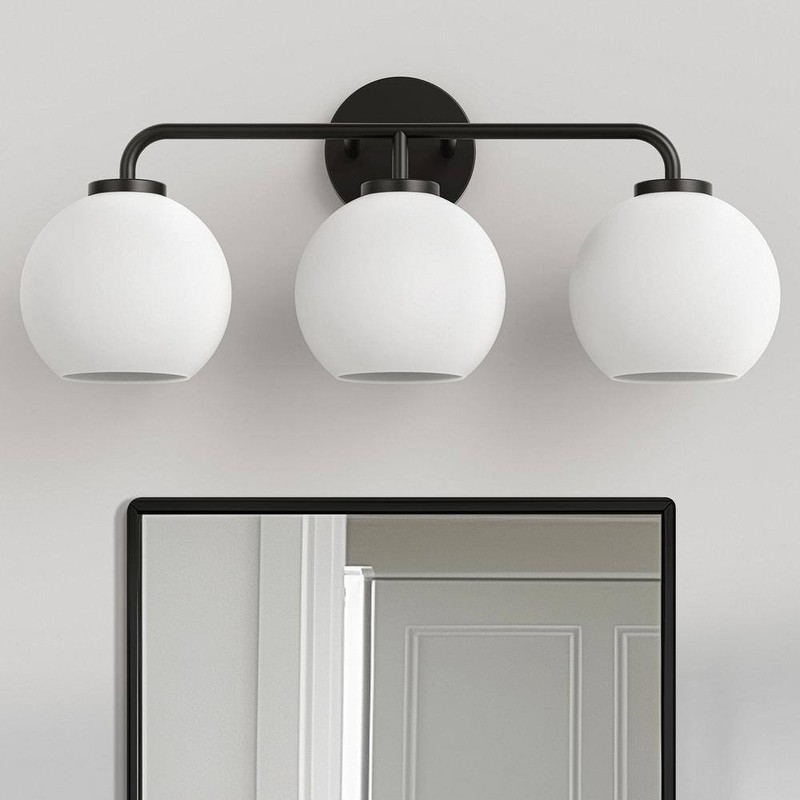 YANSUN 23 in. 3-Light Black Vanity Light with Globe Milk White Glass Shades - Image 7