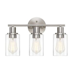 Uixe 17 in. 3-Light Brushed Nickle Bathroom Vanity Light with Clear Glass Shades