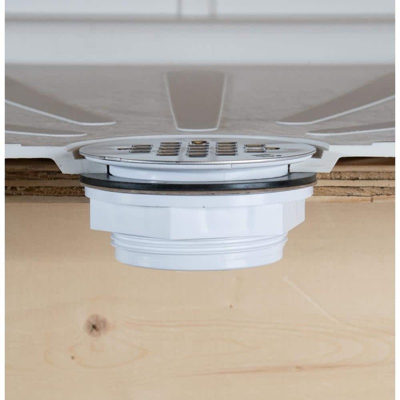 Oatey Round No-Caulk White PVC Shower Drain with 4-1/4" Round Snap-In Stainless - Image 4