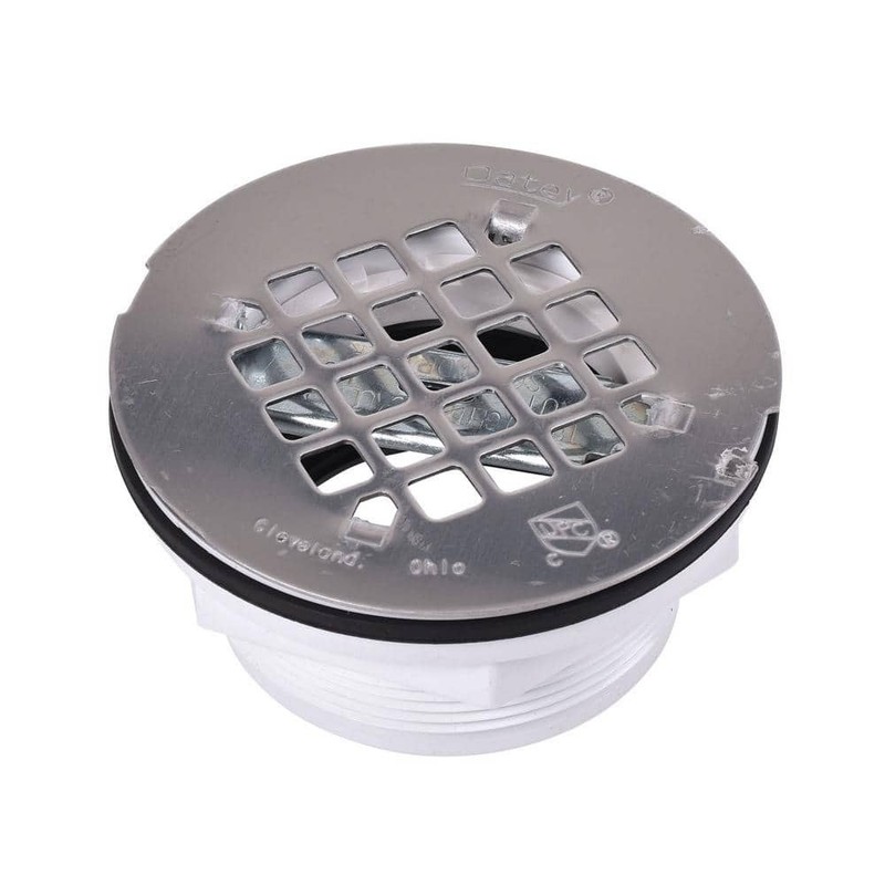 Oatey Round No-Caulk White PVC Shower Drain with 4-1/4" Round Snap-In Stainless - Image 6