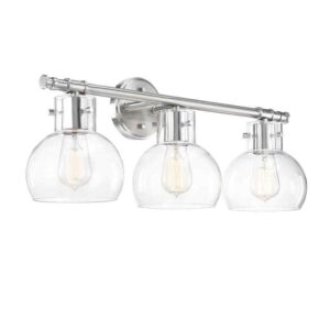 Hukoro 24.61 in. 3-Light Brushed Nickle Vanity Light with Clear Glass Shade