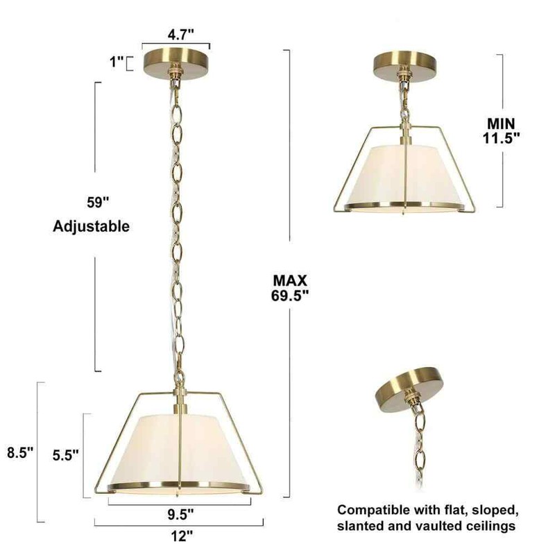 Uolfin Modern Copper Gold Pendant Light, 1-Light Brass Bowl Island Pendant Light - Image 4