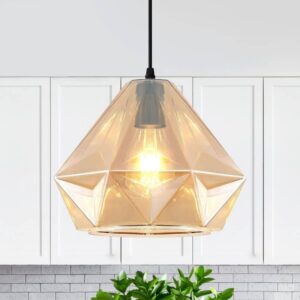 HLJYNJM 1-Light Black and Amber Modern Geometric Pendant Light