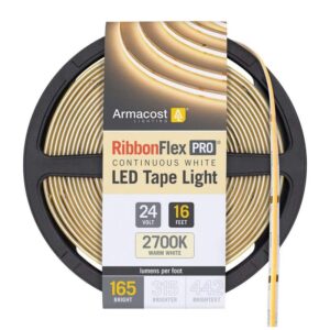 RibbonFlex Pro 24V White COB 16.4 ft Dimmable Cuttable LED Strip 2700K 165 Lm/Ft