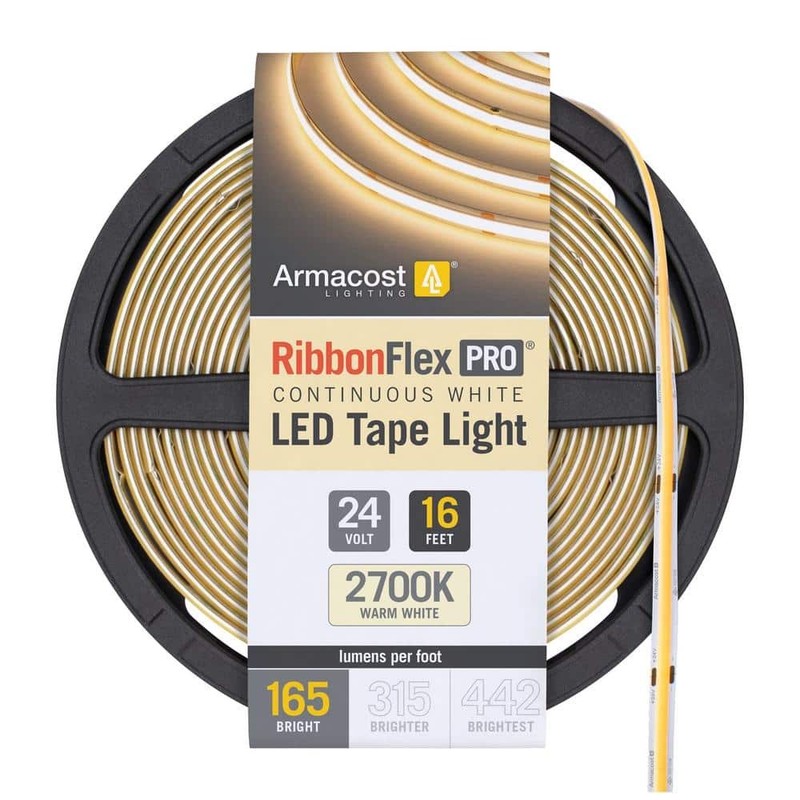 RibbonFlex Pro 24V White COB 16.4 ft Dimmable Cuttable LED Strip 2700K 165 Lm/Ft