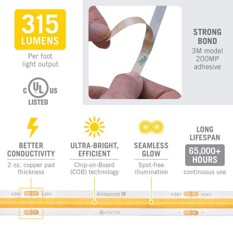 RibbonFlex Pro 24V White COB 16.4 ft Dimmable Cuttable LED Strip 2700K 165 Lm/Ft - Image 7