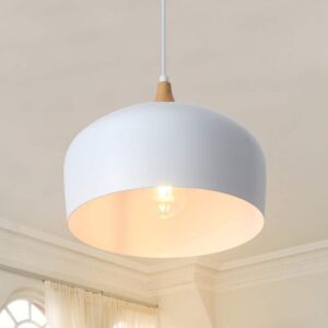 LWYTJO 60 -Watt 1-Light White Pendant Light with Dome Wood Color Shade