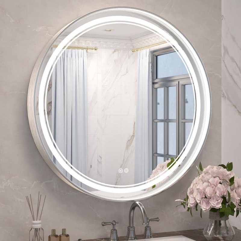 KeonJinn 30 in. W x 30 in. H Round Framed 3-Colors Dimmable LED Wall Mount